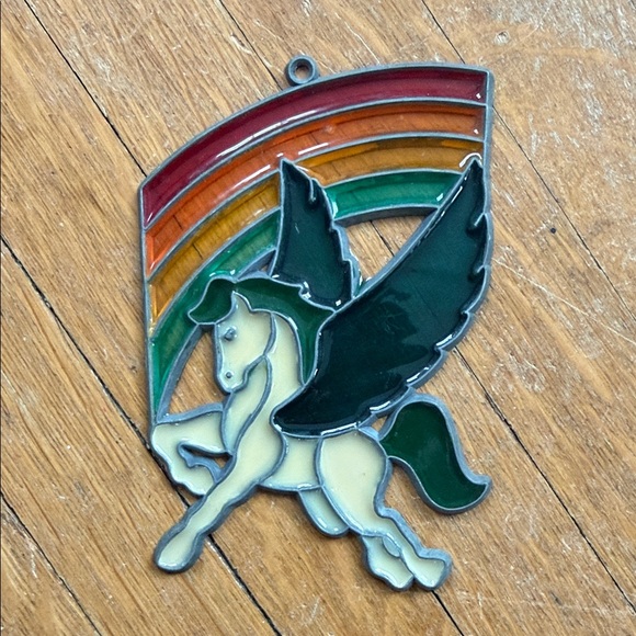 Vintage Colorful Stained Glass Pegasus Suncatcher - Picture 3 of 8